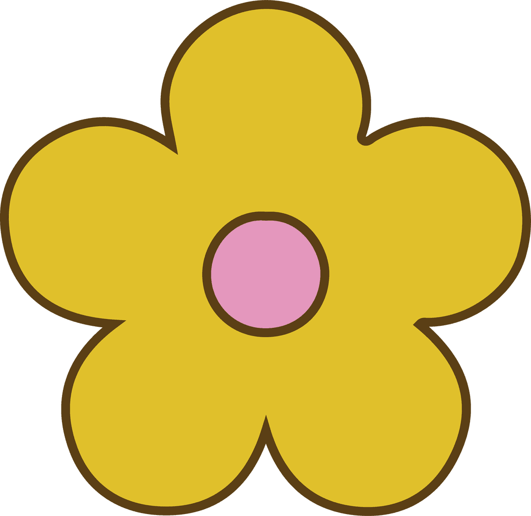Yellow Cartoon Flower with Pink Center on Transparent Background