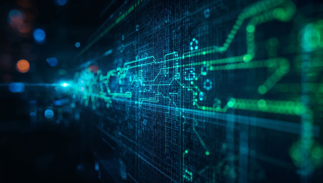 Futuristic Neon Circuit Network Visual Depiction of Advanced Technology