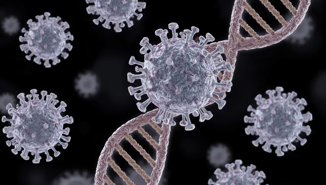 Microscopic Virus Particles Interacting with DNA Helix