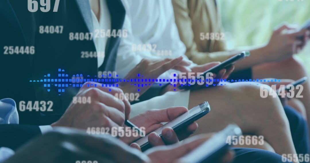 Businesspeople Using Devices With Overlay of Data and Analytics