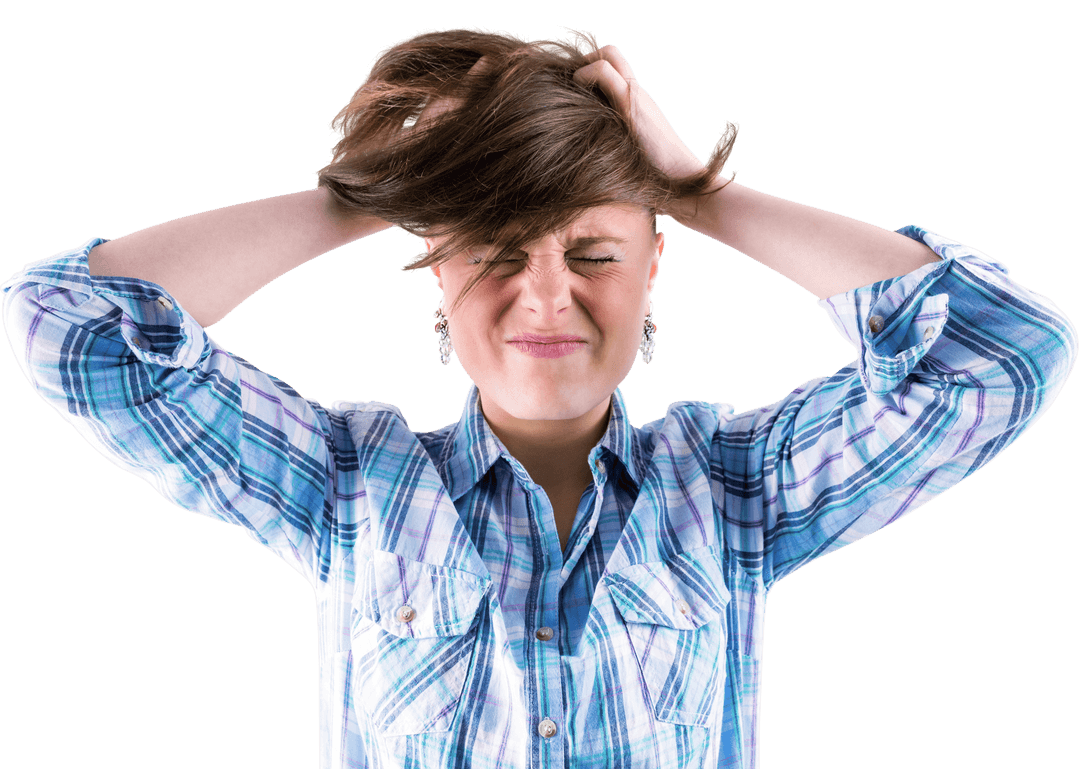 Stressed Brunette Woman Distraught Isolated on White Background Transparent