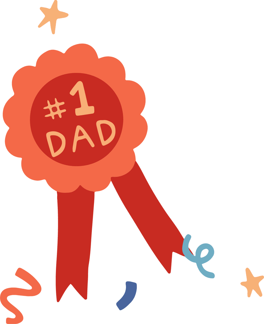 Celebratory #1 Dad Award Ribbon with Red Streamers Transparent Background