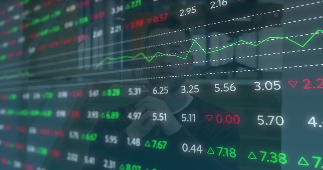 Trader Analyzing Stock Market Data on Transparent Display