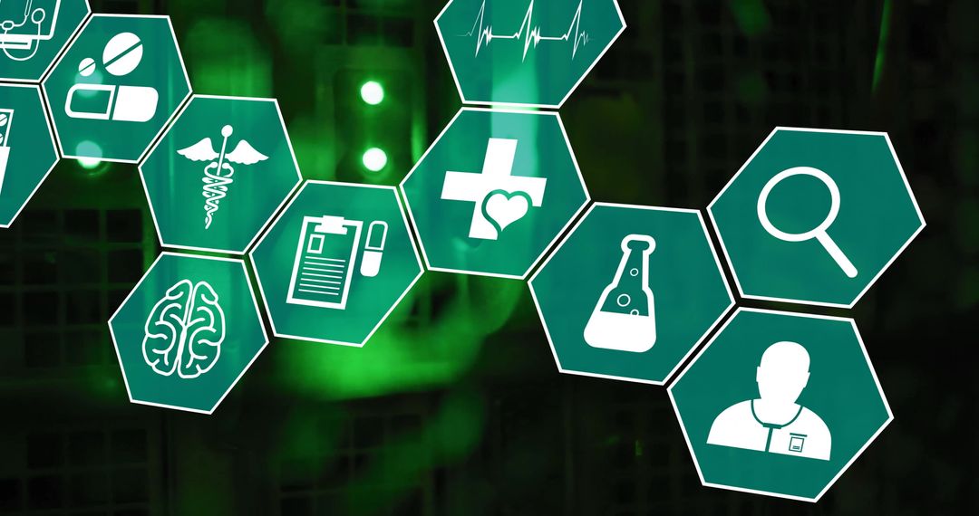 Digital Medical Network with Data and Icons Overlay