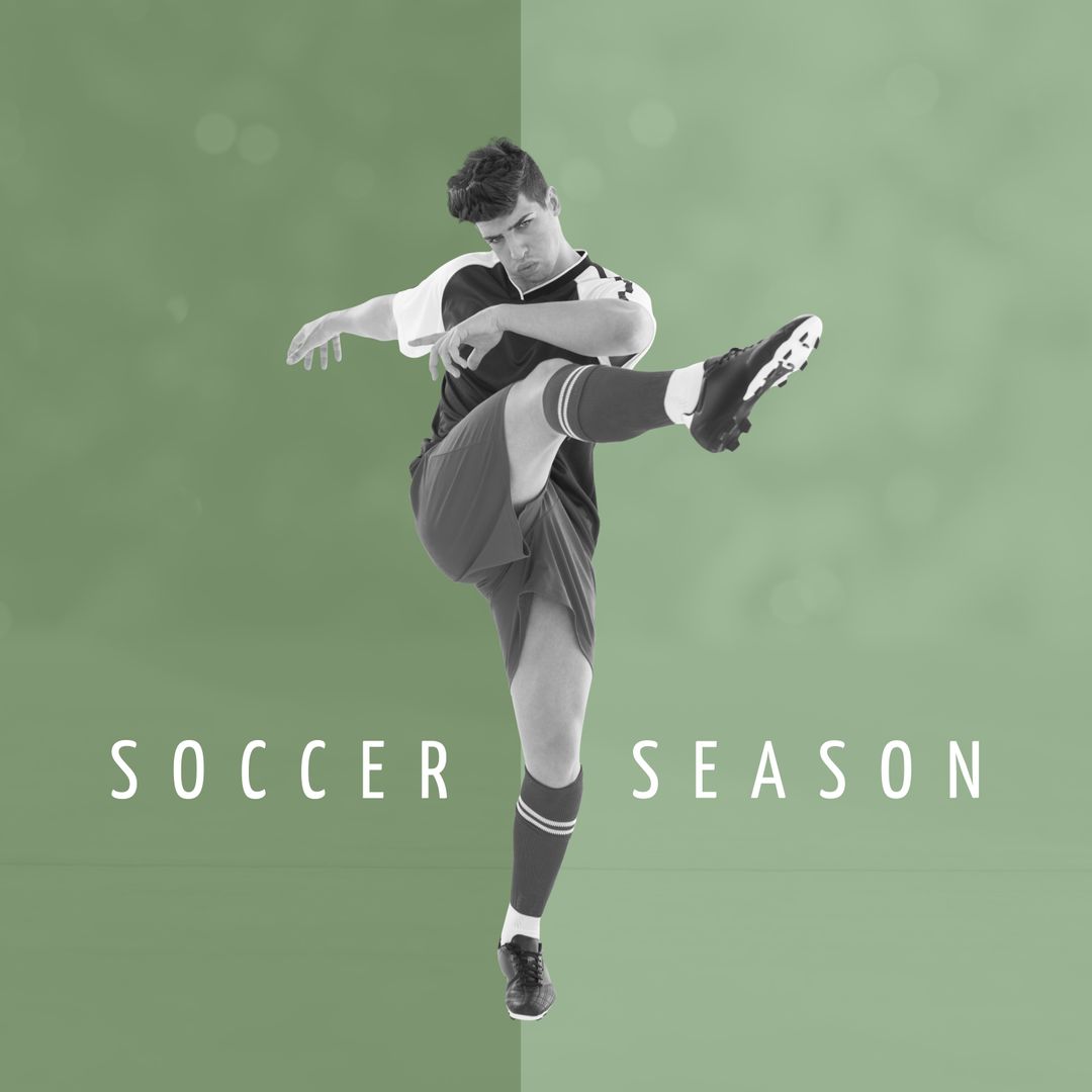 Dynamic Soccer Kick Action on Vibrant Green Background