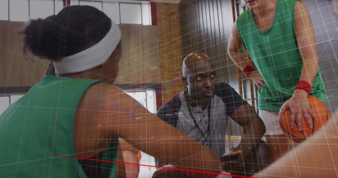 Coach Motivating Women's Basketball Team during Strategy Timeout