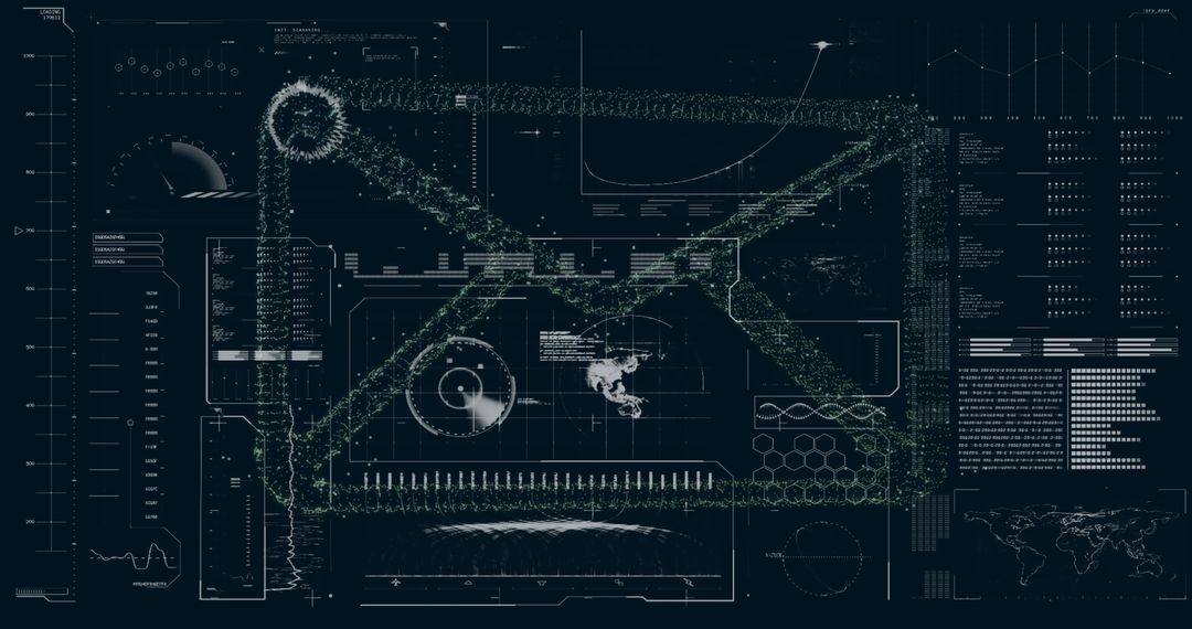 Digital Financial Data Processing Concept on Black Background