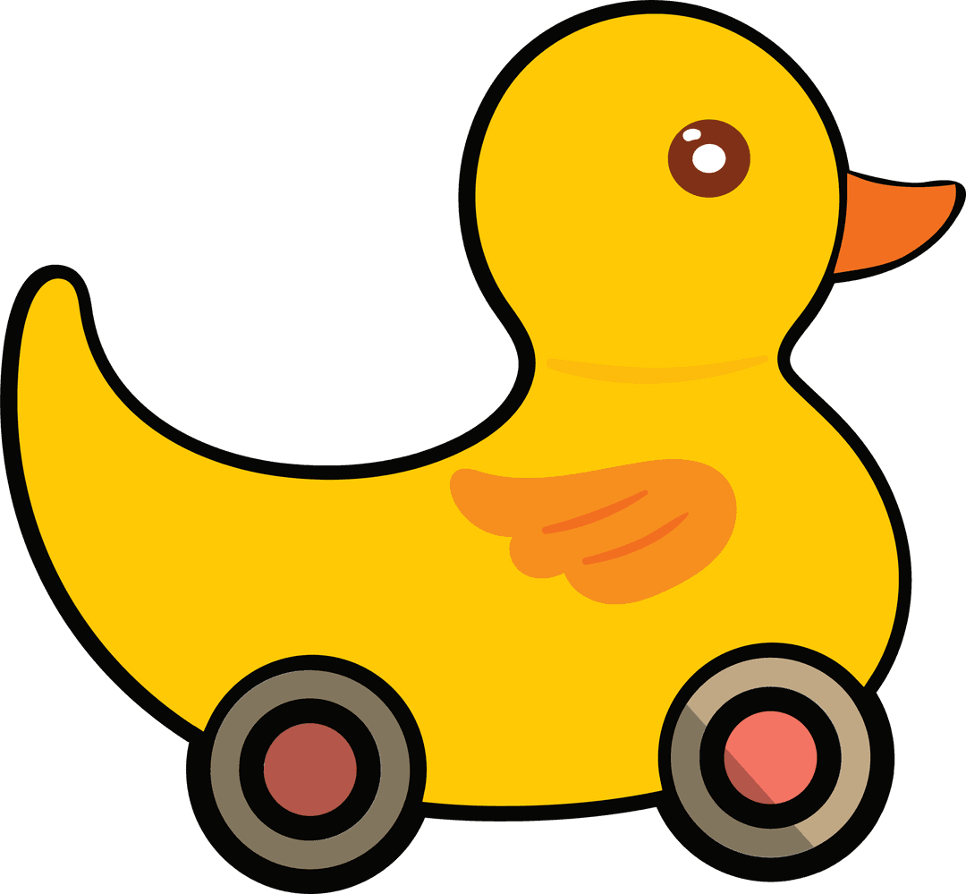 Playful Yellow Duck Toy on Wheels with Transparent Background
