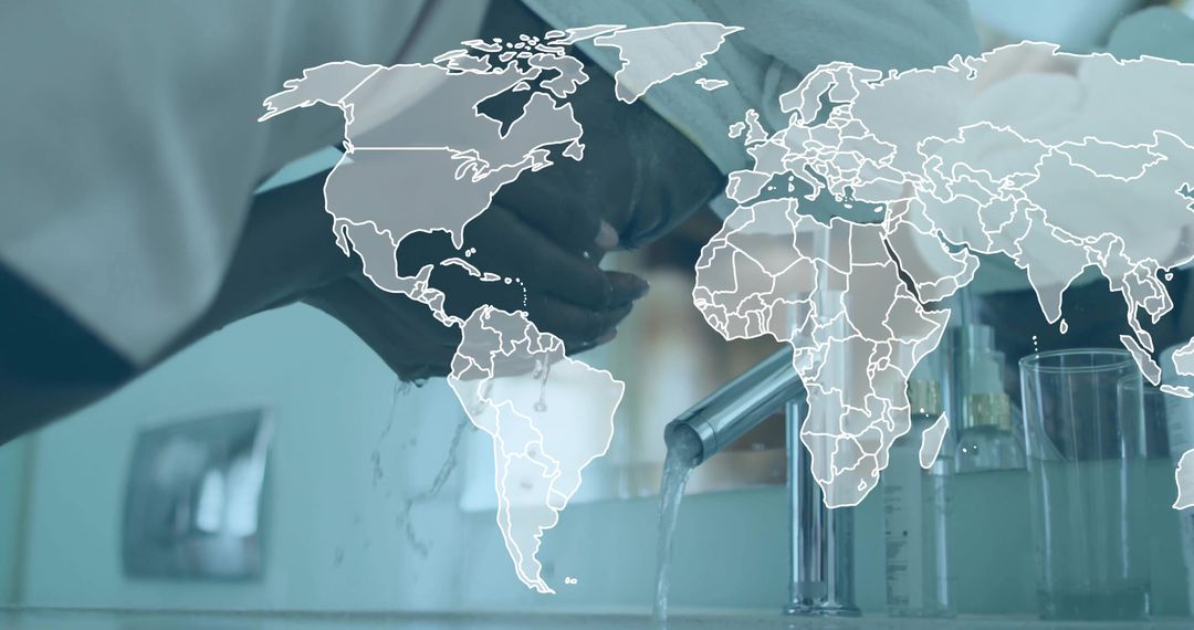 Global Hygiene Concept with Handwashing and World Map Overlay