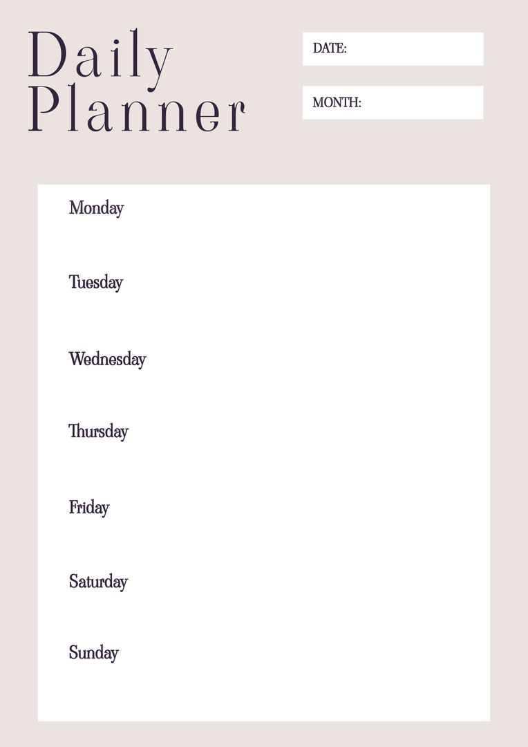 Minimalist Weekly Planner Template for Organizing Daily Tasks - Download Free Stock Templates Pikwizard.com