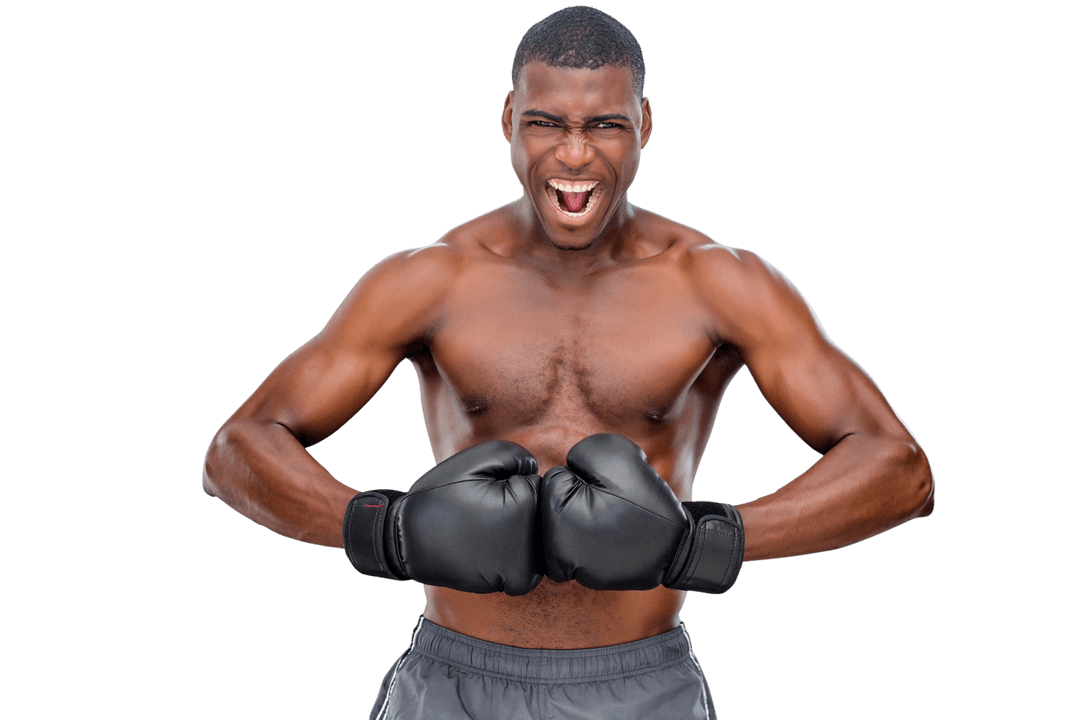 Transparent Energetic Man Wearing Boxing Gloves