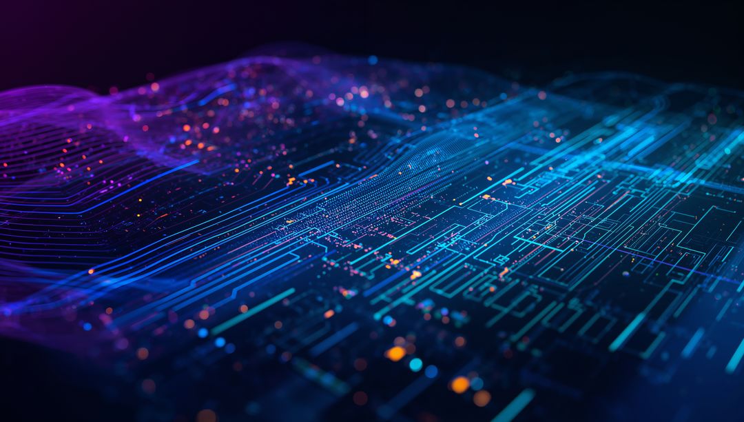 Futuristic Digital Grid with Neon Light Patterns