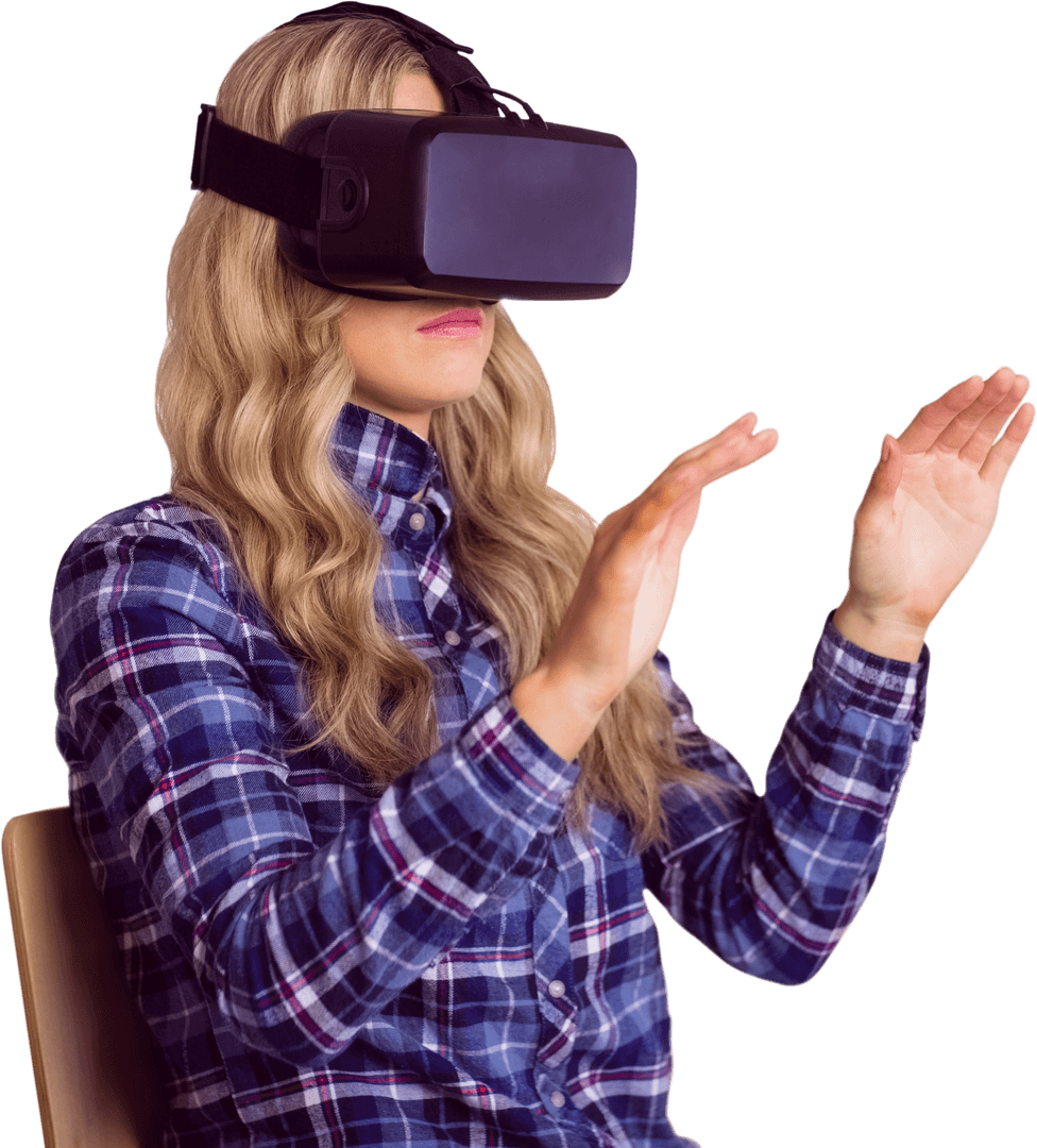 Woman Using Virtual Reality Headset Interactive Experience Transparent