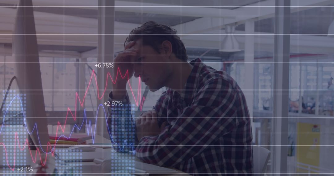 Frustrated Businessman Analyzing Market Trends in Office Space