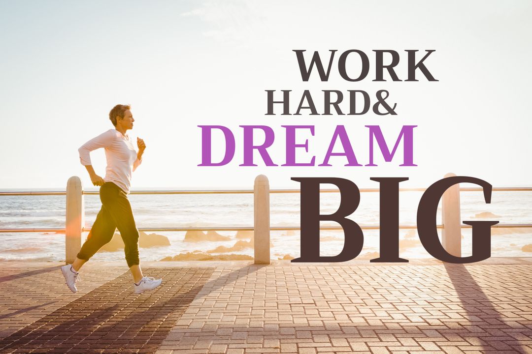 Man Jogging by the Sea with Motivational Quote