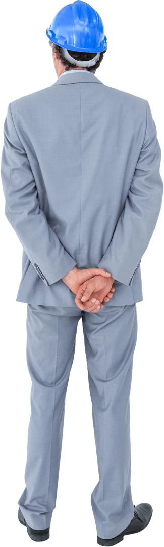 Transparent Businessman in Gray Suit with Blue Helmet