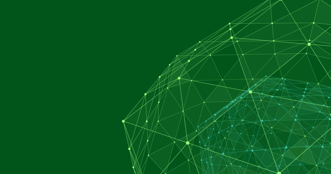 Digital Network with Green Geometric Lines and Nodes on Dark Background