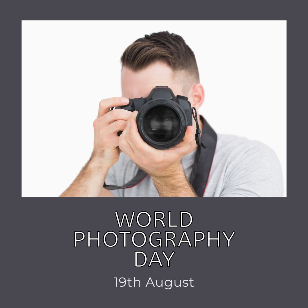 World Photography Day Celebration with Man Using Camera - Download Free Stock Templates Pikwizard.com