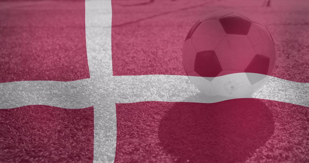 Soccer Ball on Grass with Denmark Flag Overlaid, World Cup Concept