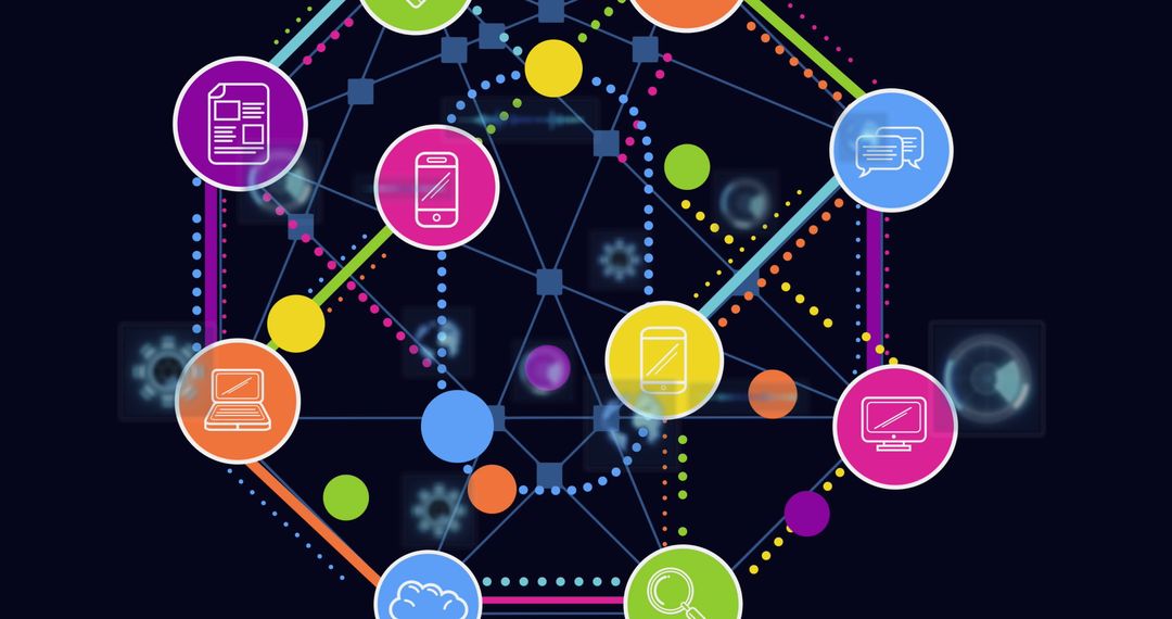 Colorful Network of Technology and Communication Icons