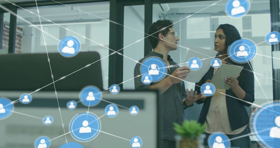 Network Connections with Diverse Business Colleagues Discussing Technology