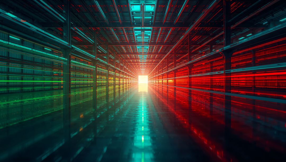 Futuristic High-Tech Corridor with Neon Reflections