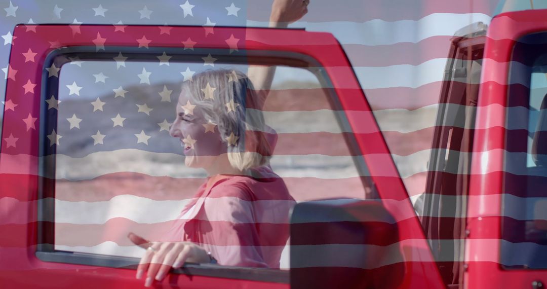 Caucasian Woman Embracing Freedom on Beach Road Trip