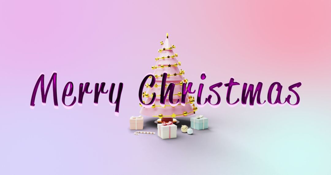 Digital Pastel Merry Christmas with Modern Tree
