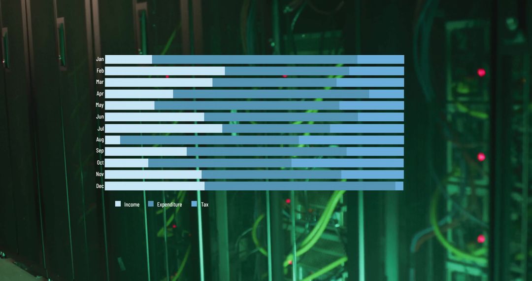 Data Visualization Overlaying Modern Server Room