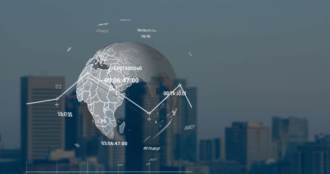 Digital Globe with Data Points Over Cityscape for Business Analytics