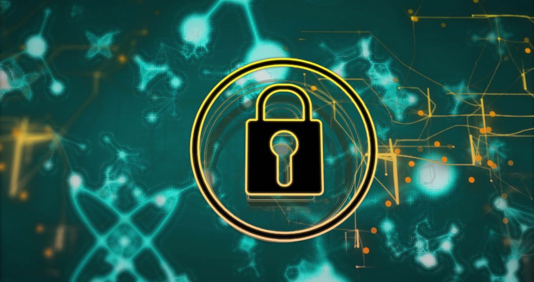 Cybersecurity Lock Symbol Over Digital Technology Network