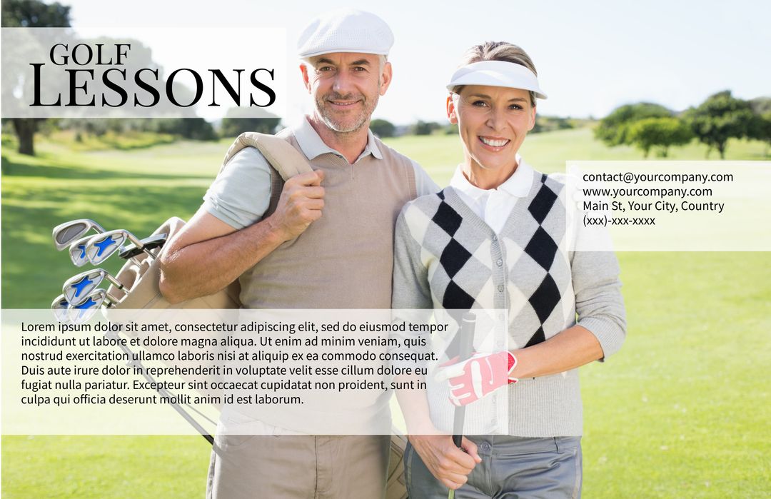 Professional Golf Lessons Ad Template with Happy Coach and Student - Download Free Stock Templates Pikwizard.com