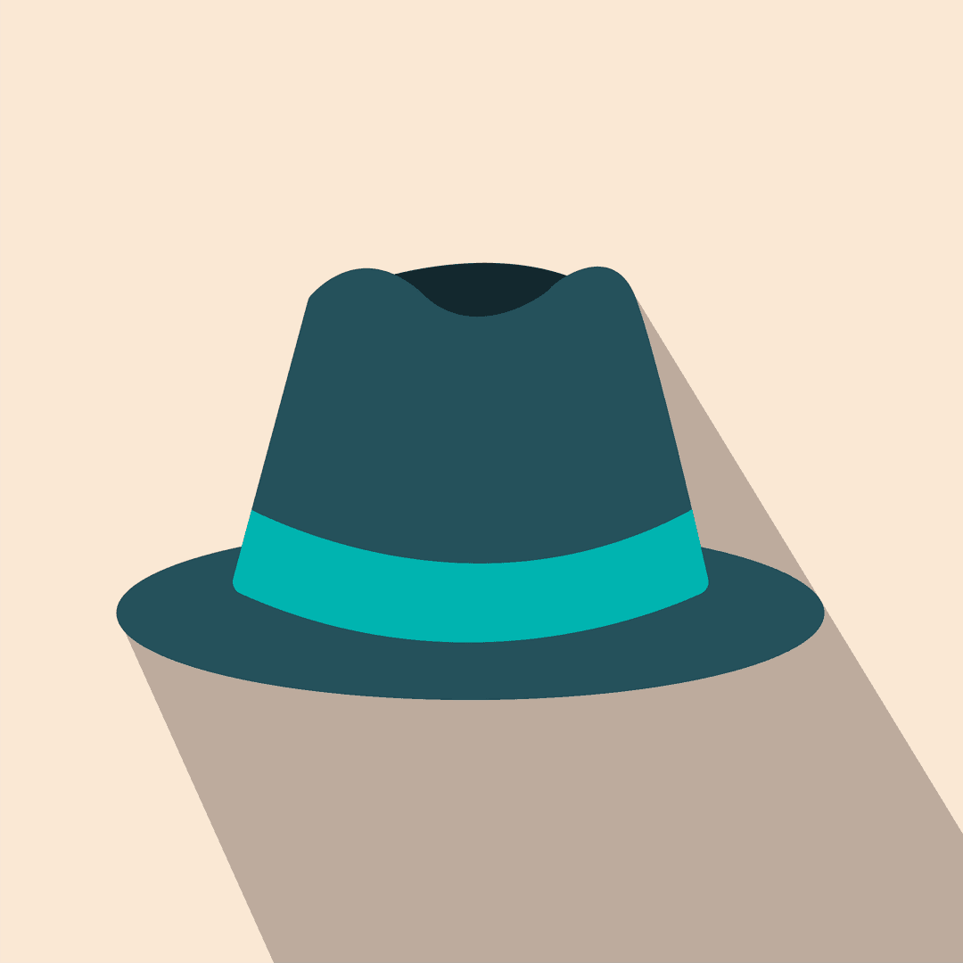 Fedora Hat with Teal Band and Diagonal Shadow Flat Illustration