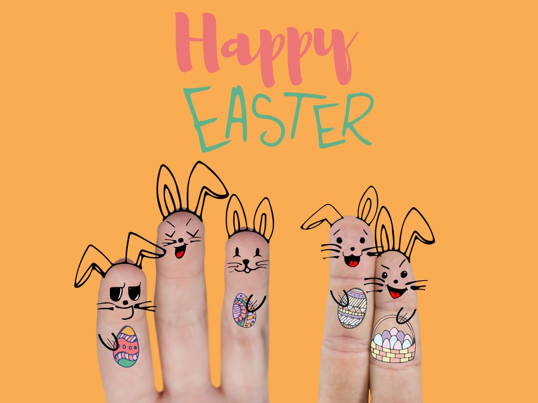 Happy Easter Finger Art Bunnies Celebrating Holiday - Download Free Stock Templates Pikwizard.com