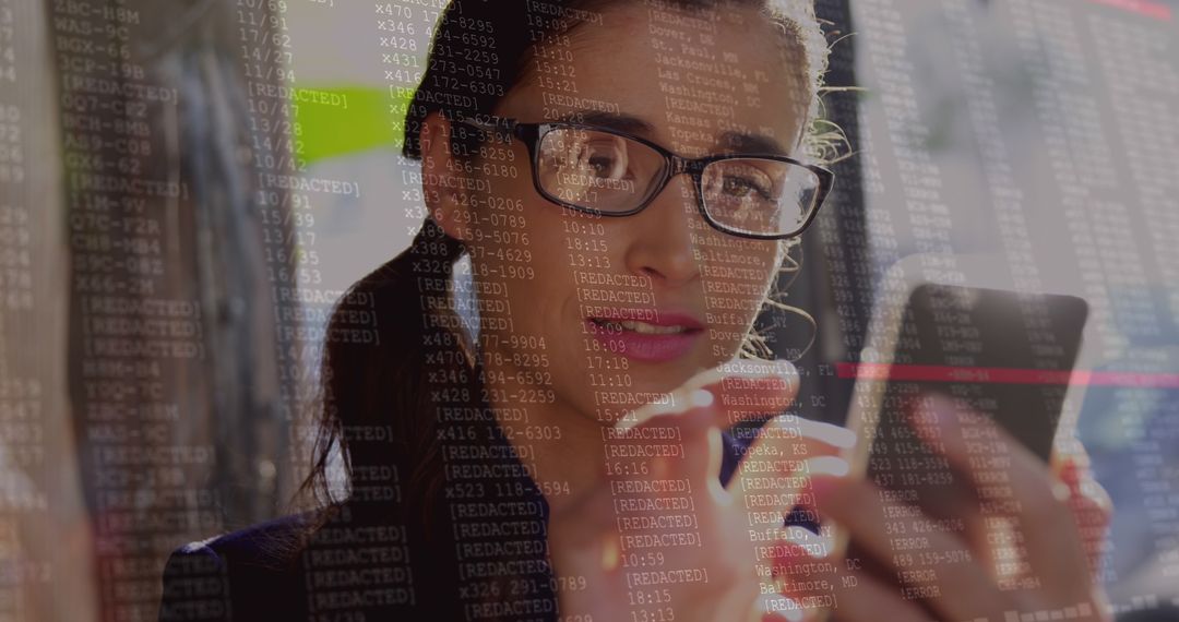 Tech-Savvy Woman Navigating Digital Data