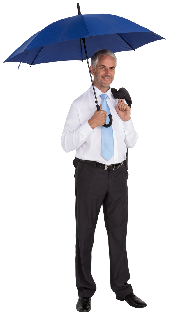 Transparent Laughing Mature Businessman Holding Blue Umbrella and Standing Confidently in Office Att - Download Free Stock Images Pikwizard.com