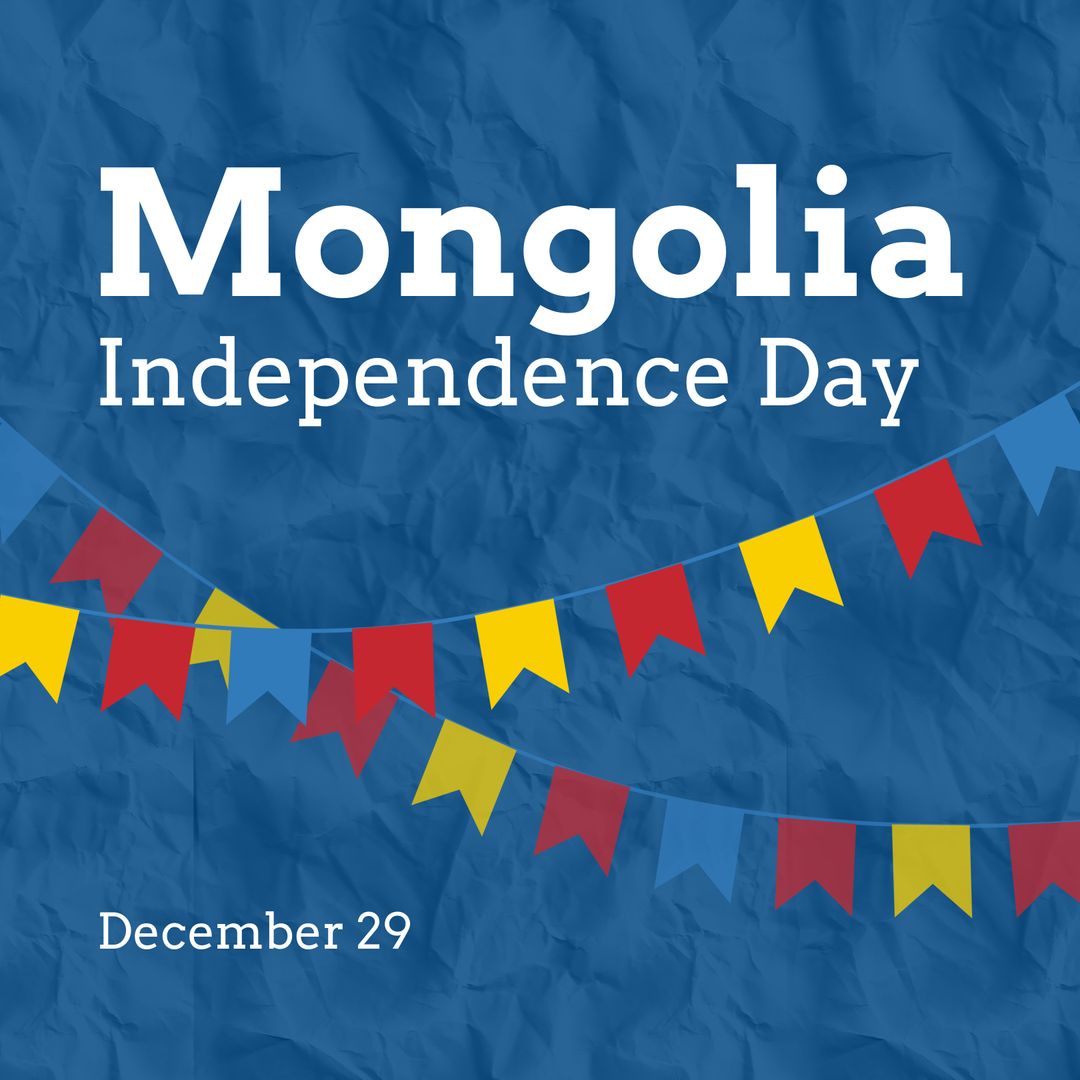 Mongolia Independence Day Buntings Illustration on Blue Background