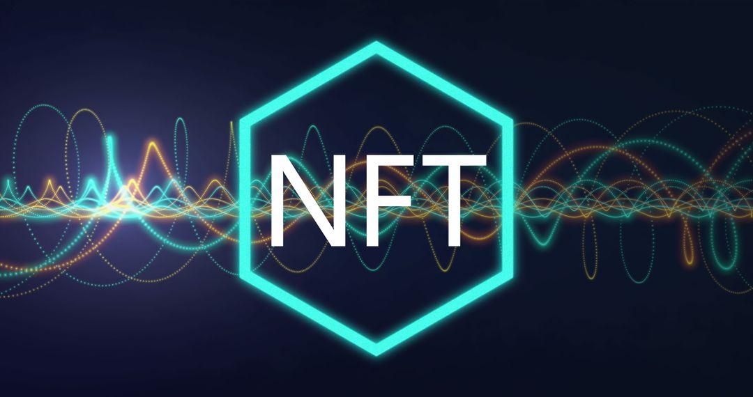 NFT Technology Hexagon with Digital Waves