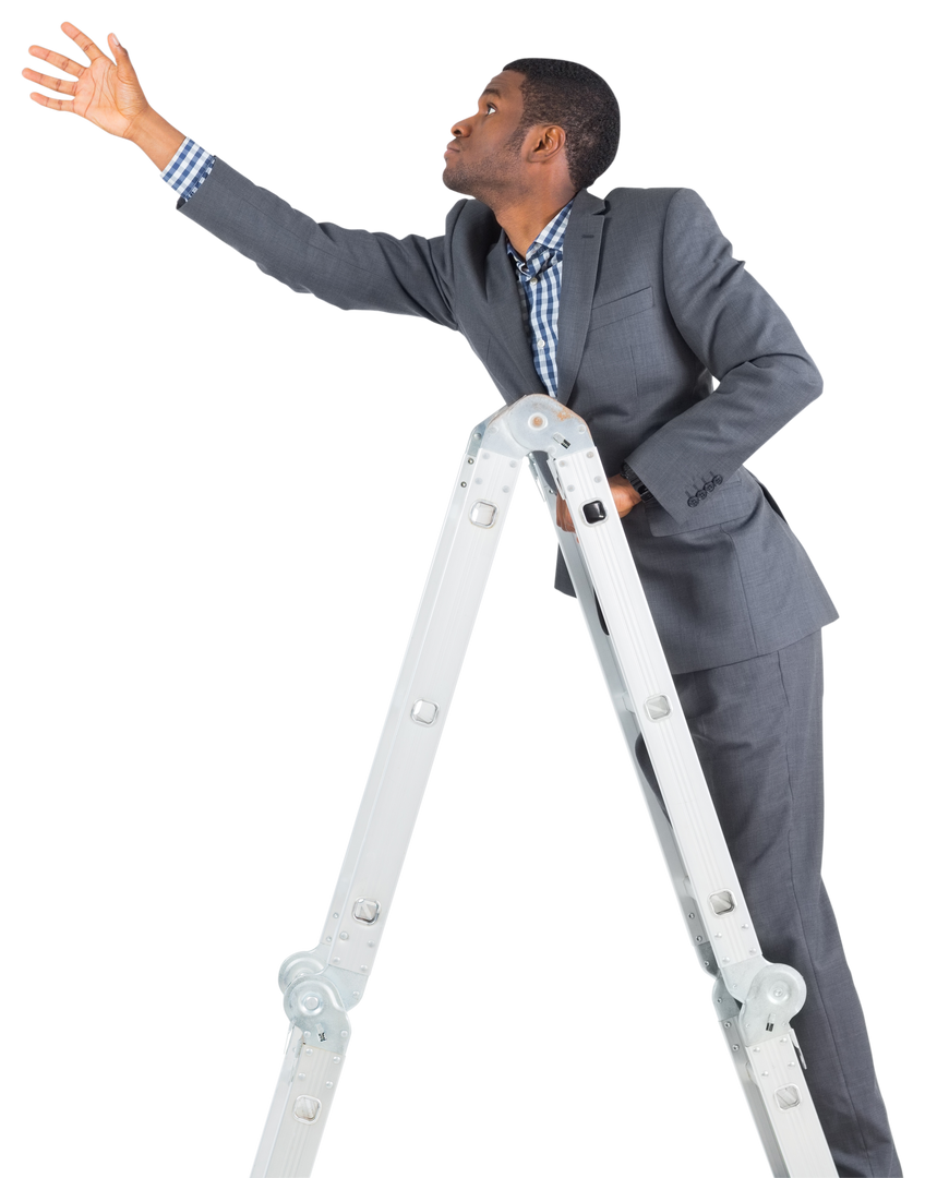 Transparent Suit in Businessman on Ladder Reaching Skyward - Download Free Stock Images Pikwizard.com