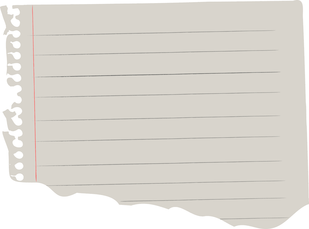 Torn lined notebook paper on transparent background minimalist design