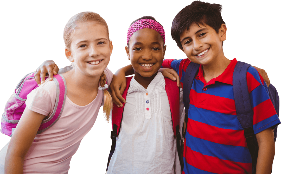 Transparent Smiling School Children with Backpacks