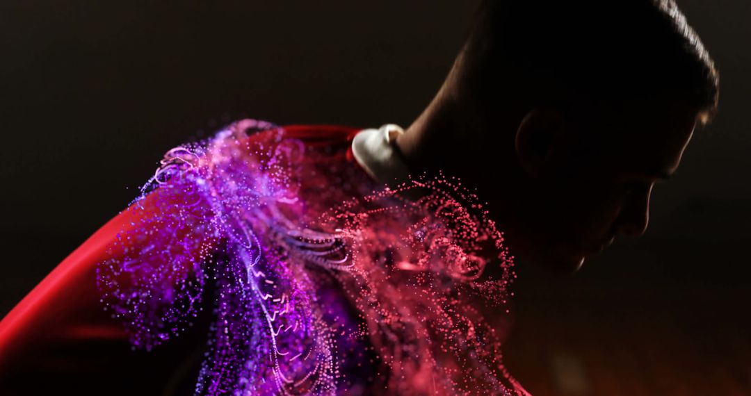 Digital Abstract Dynamic Particles on African American Athlete