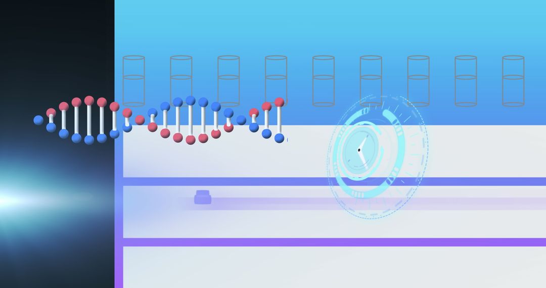 Futuristic DNA Helix with Digital Interface and Technological Elements