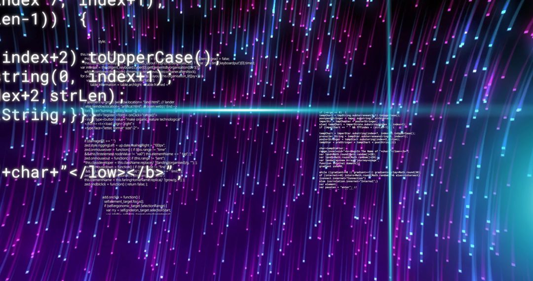 Digital Data Streams with Light Trails and Code Overlay