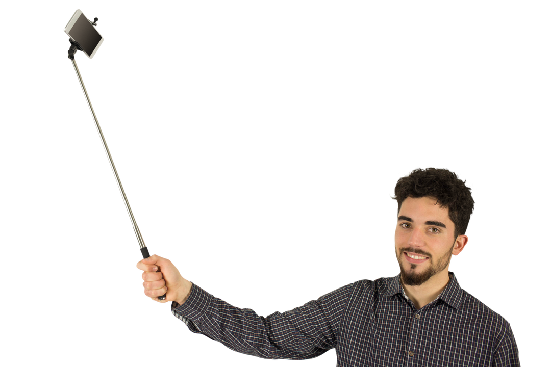 Casual Young Man Using Selfie Stick on Transparent Background - Download Free Stock Images Pikwizard.com