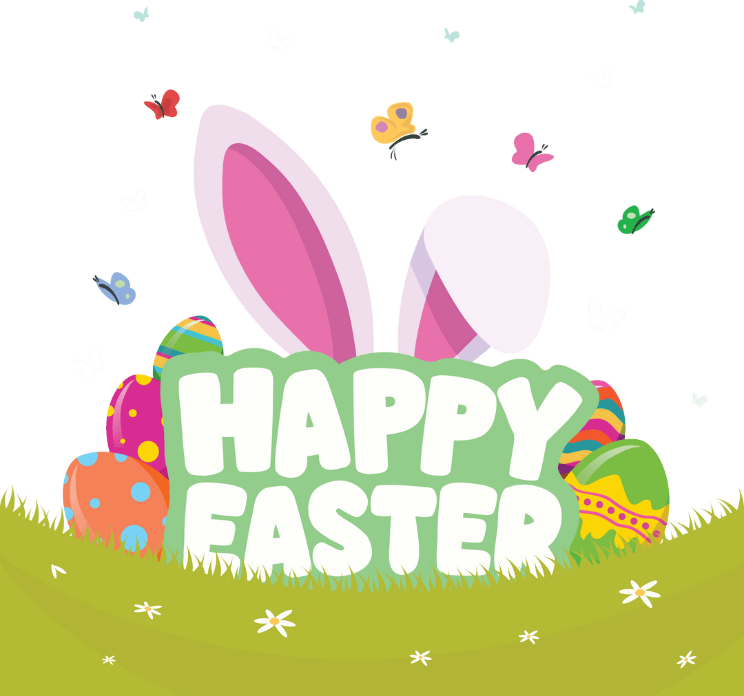 Transparent Easter Design with Eggs and Bunny Ears