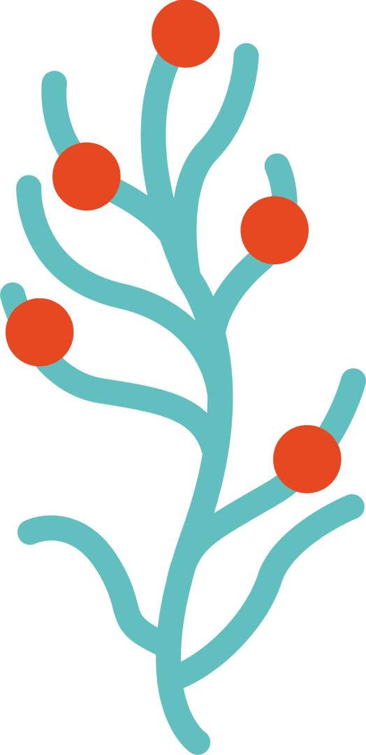 Modern Botanical Illustration with Turquoise Branch and Red-Orange Berries