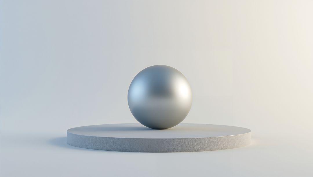 Presenting Minimal Silver Sphere on Textured Round Pedestal with Soft Gradient Lighting