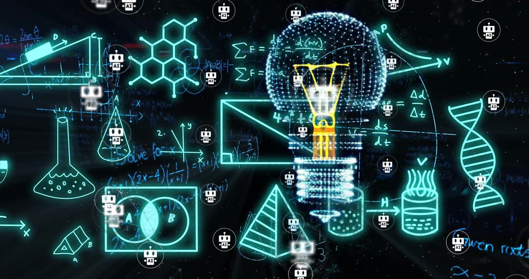 AI and Innovation Concept with Light Bulb and Mathematical Equations