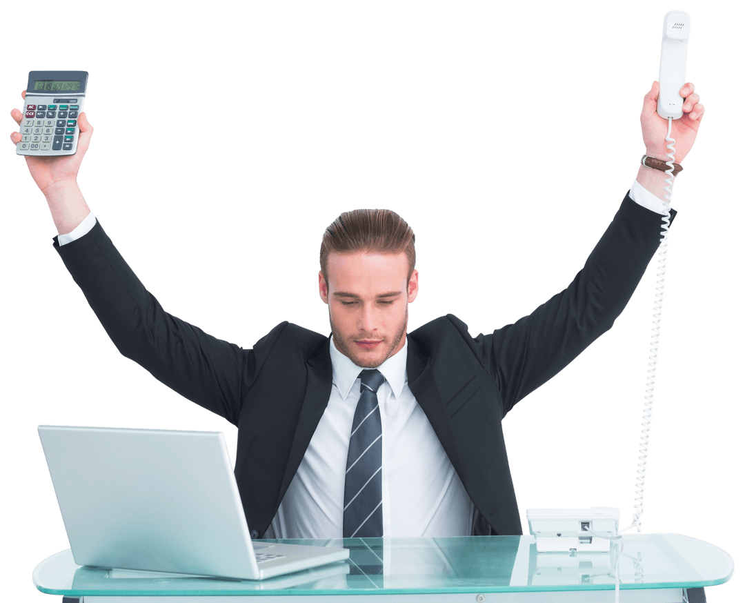 Successful Businessman Cheering With Transparent Background